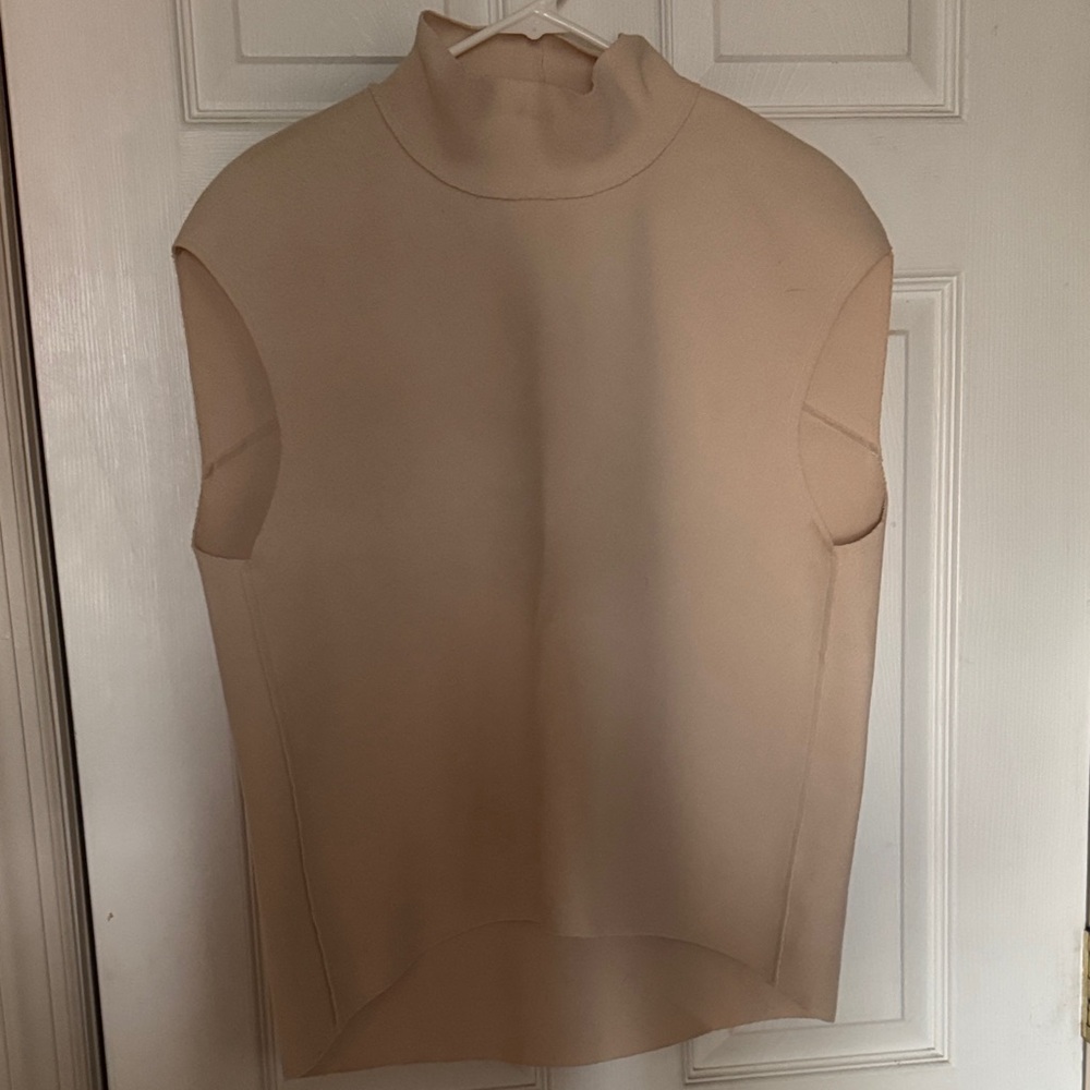 Zara Sleeveless Mock Neck Tank Top - Beige